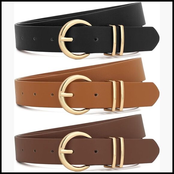 Faux Leather Waist Belt with Gold Buckle, 3 Pack for Jeans and Dresses main image 7